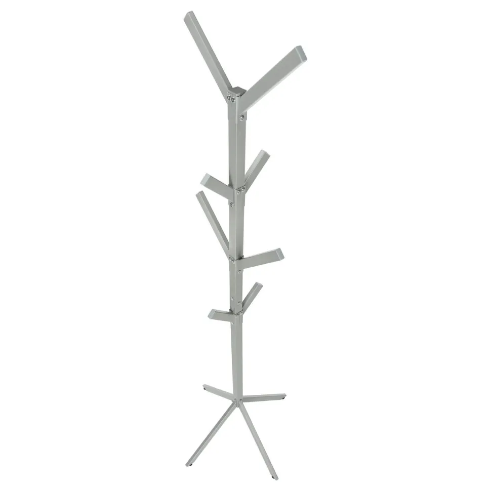 Coat Rack, Hall Tree, Free Standing, 8 Hooks, Entryway, 70"H, Bedroom, Grey Metal, Contemporary, Modern