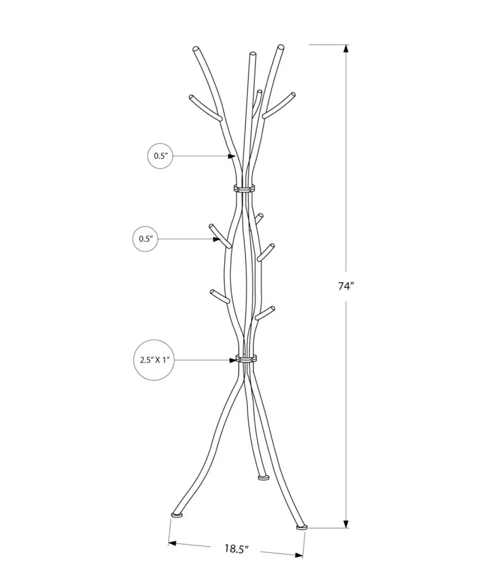 Coat Rack, Hall Tree, Free Standing, 11 Hooks, Entryway, 74"H, Bedroom, Grey Metal, Contemporary, Modern