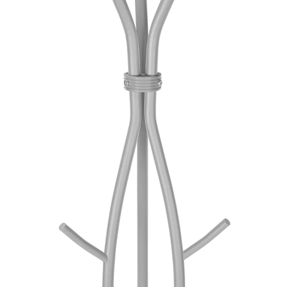 Coat Rack, Hall Tree, Free Standing, 11 Hooks, Entryway, 74"H, Bedroom, Grey Metal, Contemporary, Modern