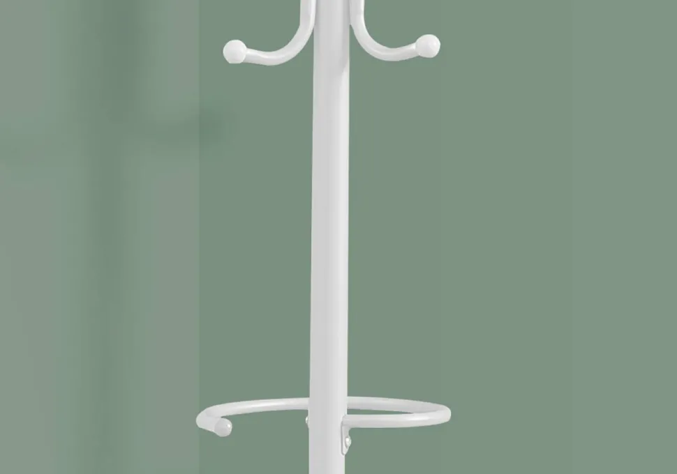 Coat Rack, Hall Tree, Free Standing, Hanging Bar, 6 Hooks, Entryway, 68"H, Bedroom, White Metal, Contemporary, Modern