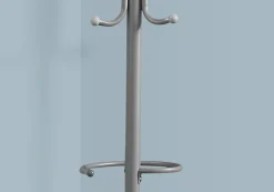 Coat Rack, Hall Tree, Free Standing, Hanging Bar, 6 Hooks, Entryway, 68"H, Bedroom, Grey Metal, Contemporary, Modern