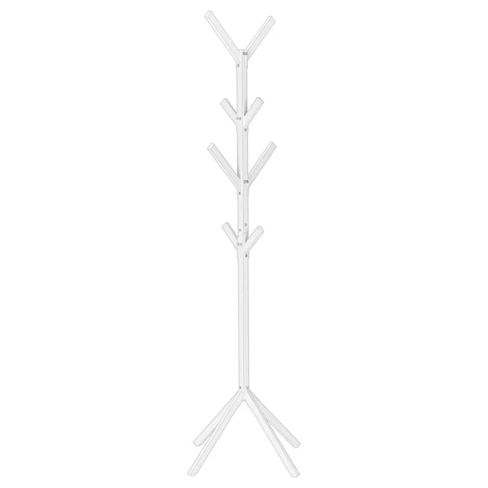 Coat Rack, Hall Tree, Free Standing, 8 Hooks, Entryway, 70"H, Bedroom, White Metal, Contemporary, Modern