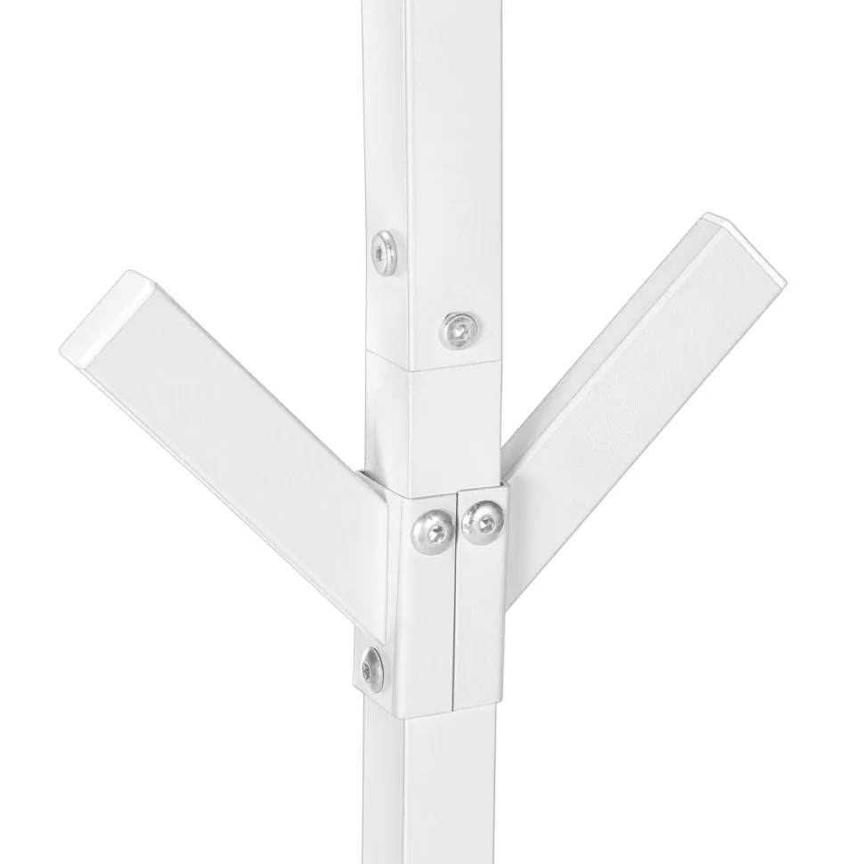Coat Rack, Hall Tree, Free Standing, 8 Hooks, Entryway, 70"H, Bedroom, White Metal, Contemporary, Modern