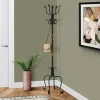 Coat Rack, Hall Tree, Free Standing, 8 Hooks, Entryway, 74"H, Bedroom, Black Metal, Transitional