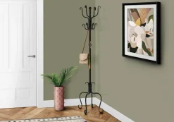 Coat Rack, Hall Tree, Free Standing, 8 Hooks, Entryway, 74"H, Bedroom, Black Metal, Transitional