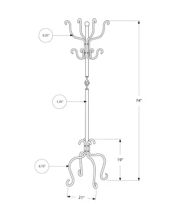 Coat Rack, Hall Tree, Free Standing, 8 Hooks, Entryway, 74"H, Bedroom, Black Metal, Transitional