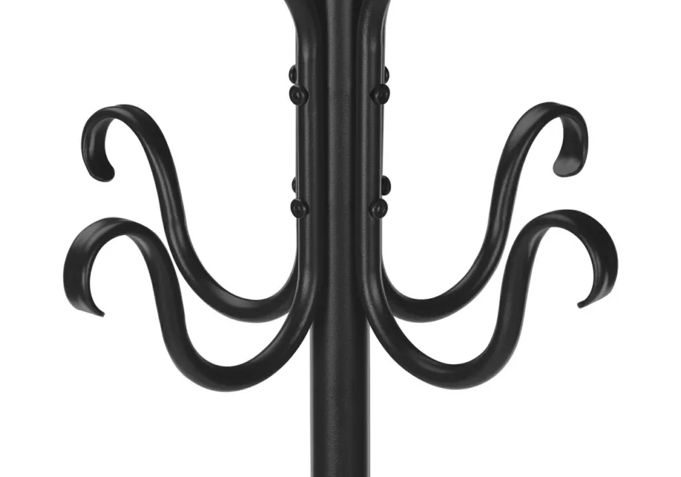 Coat Rack, Hall Tree, Free Standing, 8 Hooks, Entryway, 74"H, Bedroom, Black Metal, Transitional