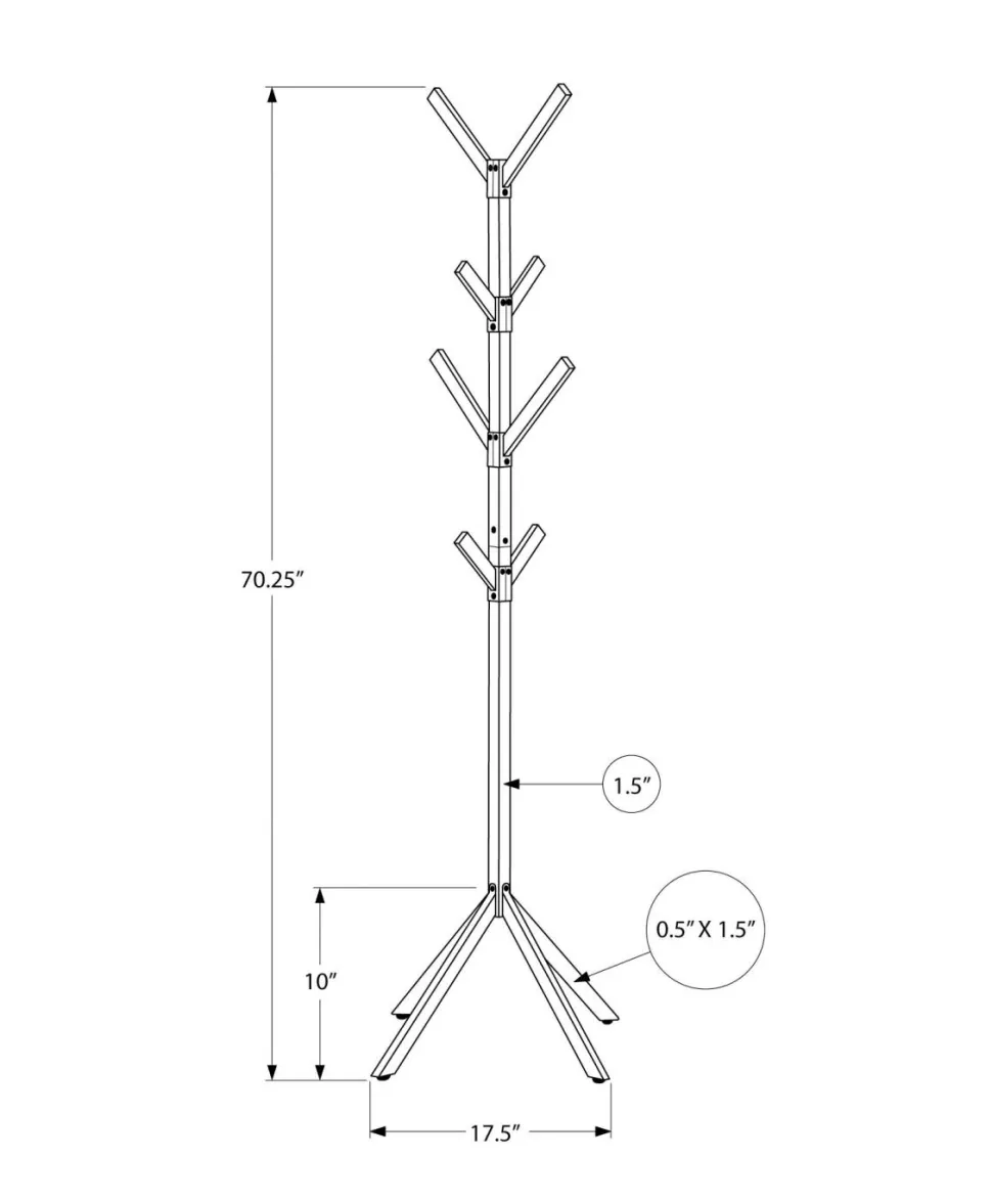 Coat Rack, Hall Tree, Free Standing, 8 Hooks, Entryway, 70"H, Bedroom, Black Metal, Contemporary, Modern