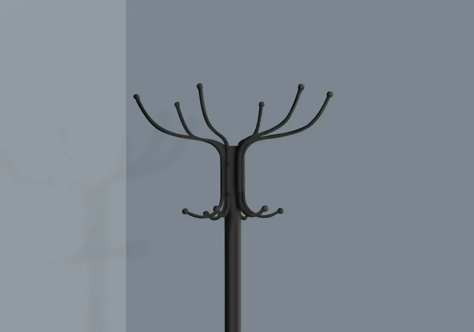 Coat Rack, Hall Tree, Free Standing, 12 Hooks, Entryway, 70"H, Umbrella Holder, Bedroom, Black Metal, Transitional