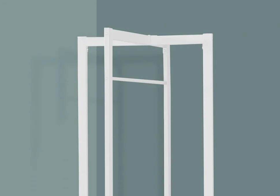 Coat Rack, Hall Tree, Free Standing, Hanging Bar, Entryway, 72"H, Bedroom, White Metal, Contemporary, Modern