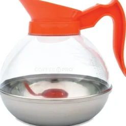 Coffee Pro 12-Cup Polycarbonate Decaf Unbreakable Coffee Decanter, Clear/Orange
