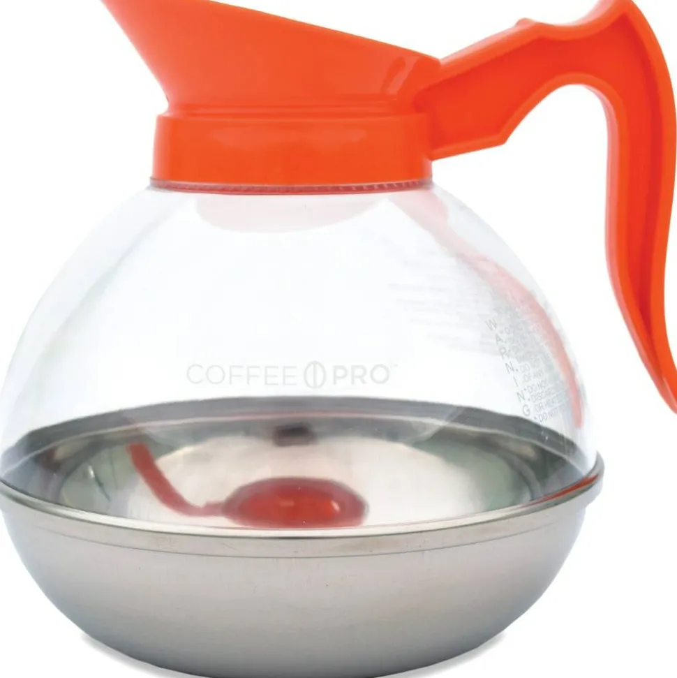 Coffee Pro 12-Cup Polycarbonate Decaf Unbreakable Coffee Decanter, Clear/Orange