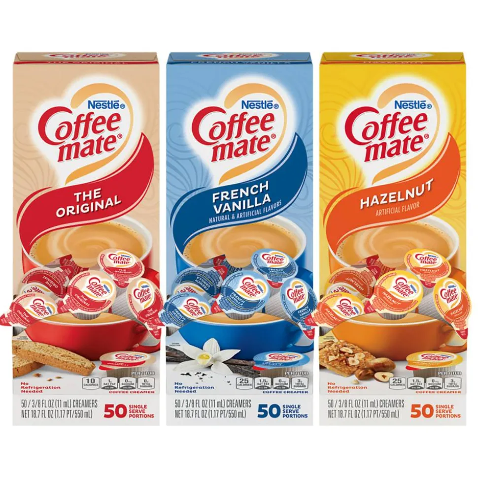 Coffee-Mate Creamer Singles Variety Pack, 0.38 Oz, 50 Creamers Per Carton, Case of 3 Cartons