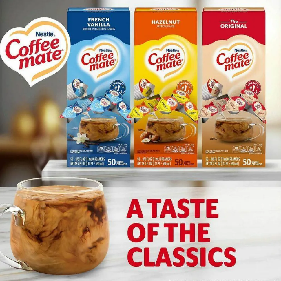 Coffee-Mate Creamer Singles Variety Pack, 0.38 Oz, 50 Creamers Per Carton, Case of 3 Cartons