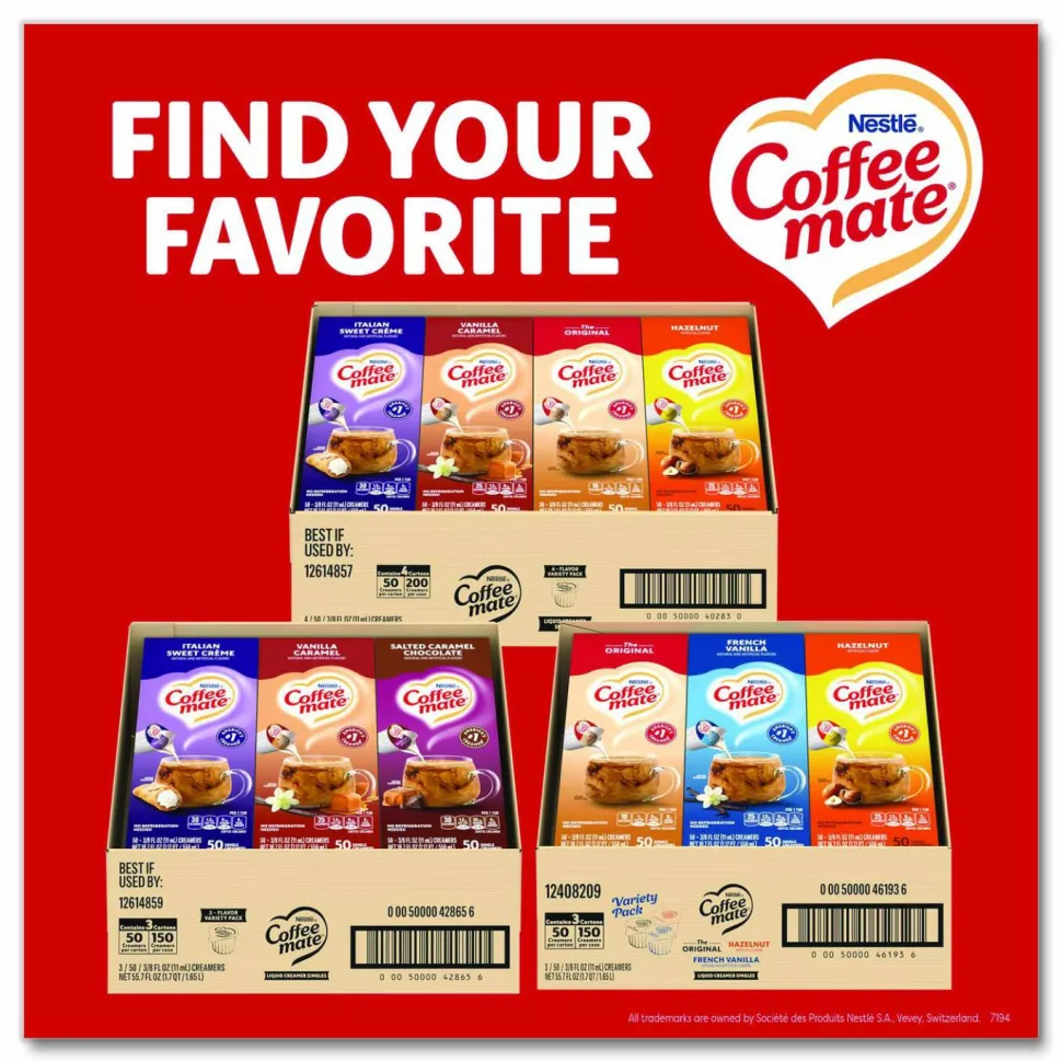 Coffee mate Liquid Coffee Creamer, Assorted Flavors, 0.38 oz Mini Cups, 150/Carton