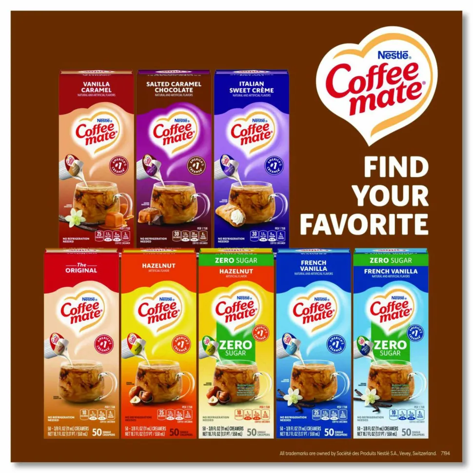 Coffee mate Liquid Coffee Creamer, Snickers, 0.38 oz Mini Cups, 200/Carton