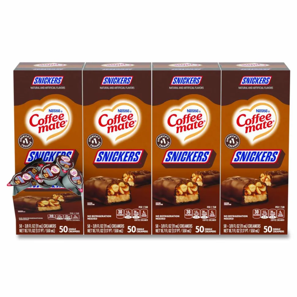 Coffee mate Liquid Coffee Creamer, Snickers, 0.38 oz Mini Cups, 200/Carton