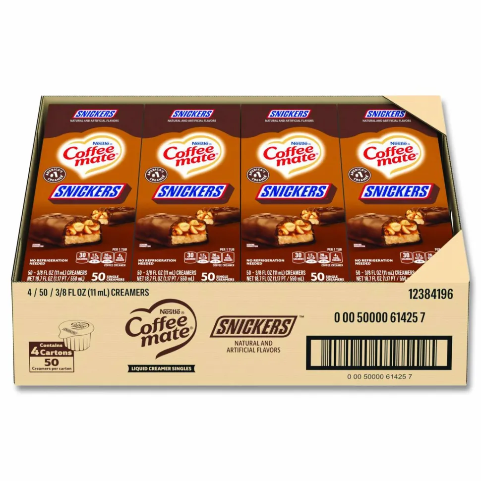 Coffee mate Liquid Coffee Creamer, Snickers, 0.38 oz Mini Cups, 200/Carton
