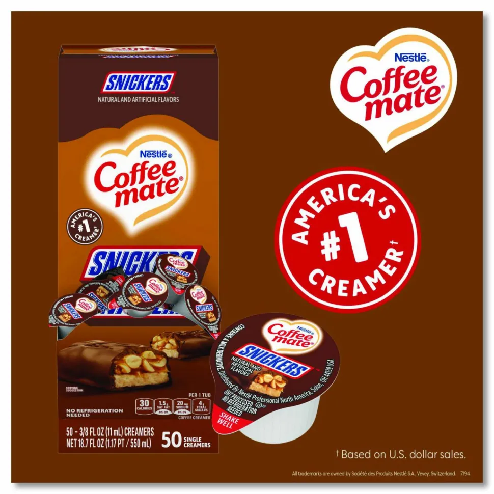 Coffee mate Liquid Coffee Creamer, Snickers, 0.38 oz Mini Cups, 200/Carton