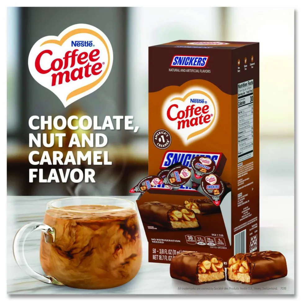 Coffee mate Liquid Coffee Creamer, Snickers, 0.38 oz Mini Cups, 200/Carton