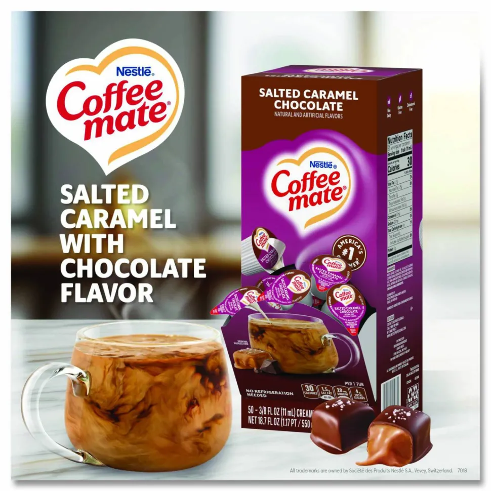 Coffee mate Liquid Coffee Creamer, Salted Caramel Chocolate, 0.38 oz Mini Cups, 50/Box, 4 Boxes/Carton