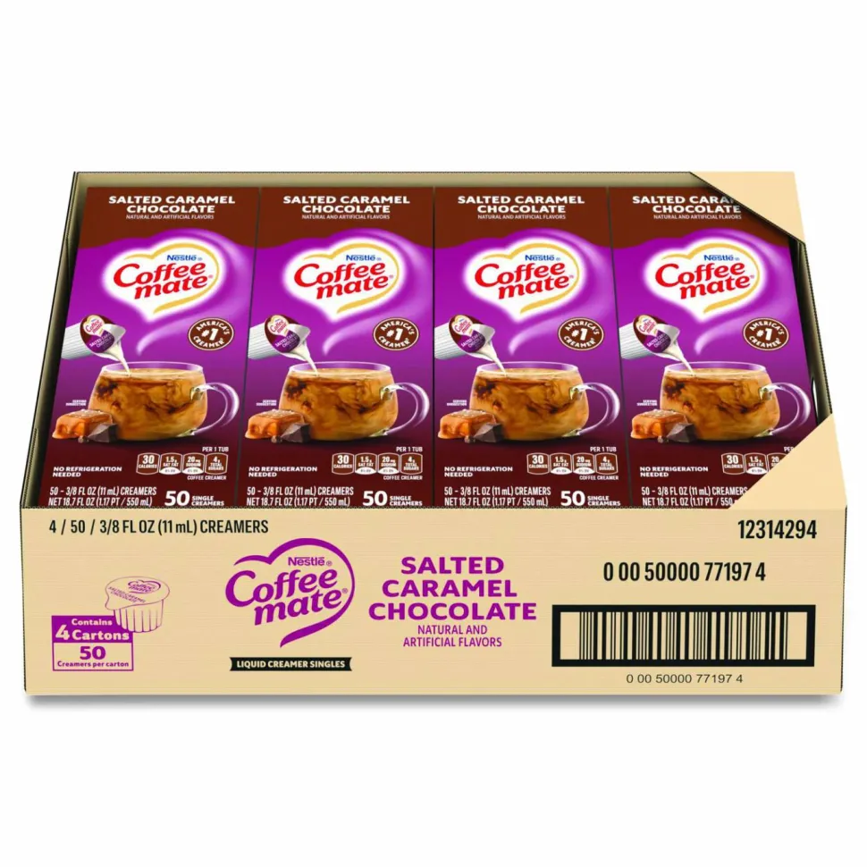 Coffee mate Liquid Coffee Creamer, Salted Caramel Chocolate, 0.38 oz Mini Cups, 50/Box, 4 Boxes/Carton