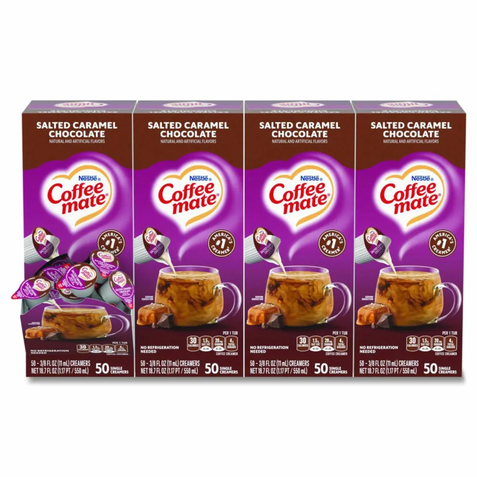 Coffee mate Liquid Coffee Creamer, Salted Caramel Chocolate, 0.38 oz Mini Cups, 50/Box, 4 Boxes/Carton