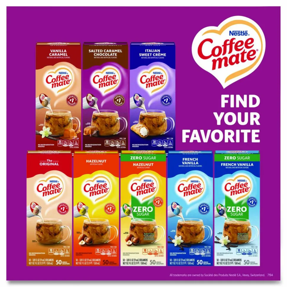 Coffee mate Liquid Coffee Creamer, Salted Caramel Chocolate, 0.38 oz Mini Cups, 50/Box, 4 Boxes/Carton