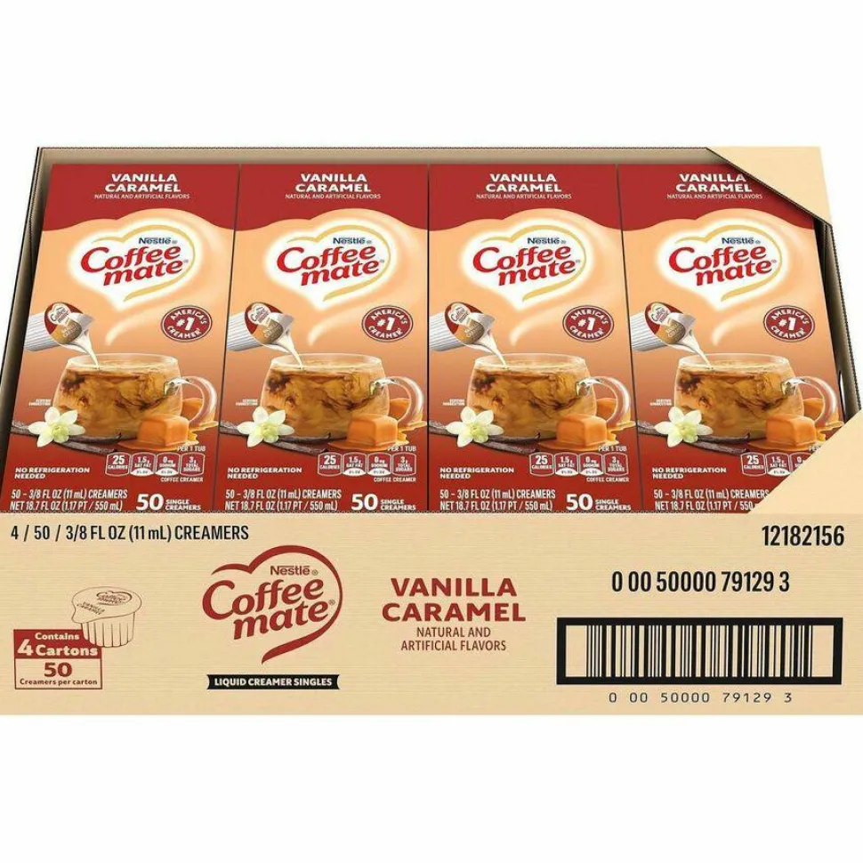 Coffee mate Liquid Coffee Creamer, Vanilla Caramel, 0.38 oz Mini Cups, 50/Box, 4 Boxes/Carton