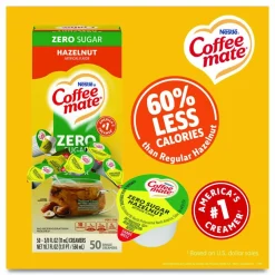 Coffee mate Liquid Coffee Creamer, Zero Sugar Hazelnut, 0.38 oz Mini Cups, 50/Box, 4 Boxes/Carton