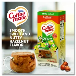 Coffee mate Liquid Coffee Creamer, Zero Sugar Hazelnut, 0.38 oz Mini Cups, 50/Box, 4 Boxes/Carton