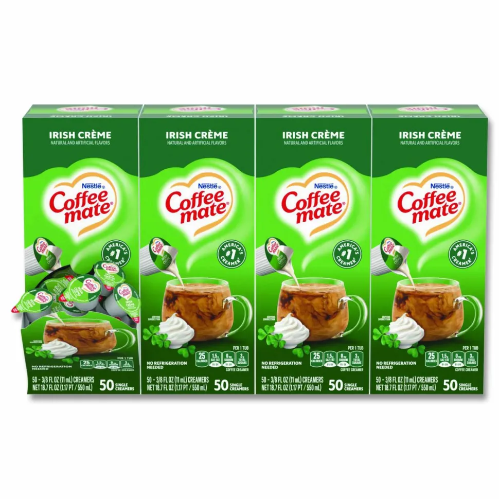 Coffee mate Liquid Coffee Creamer, Irish Cream, 0.38 oz Mini Cups, 50/Box, 4 Boxes/Carton