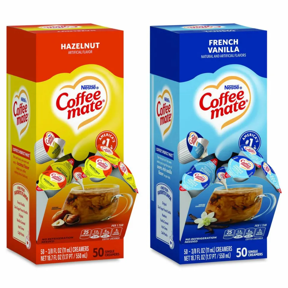 Coffee mate Liquid Coffee Creamer, French Vanilla/Hazelnut/Italian Sweet Creme/Original, 0.38 oz Mini Cups, 200/Carton