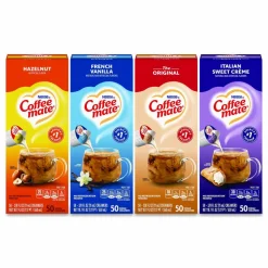 Coffee mate Liquid Coffee Creamer, French Vanilla/Hazelnut/Italian Sweet Creme/Original, 0.38 oz Mini Cups, 200/Carton