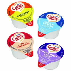 Coffee mate Liquid Coffee Creamer, French Vanilla/Hazelnut/Italian Sweet Creme/Original, 0.38 oz Mini Cups, 200/Carton