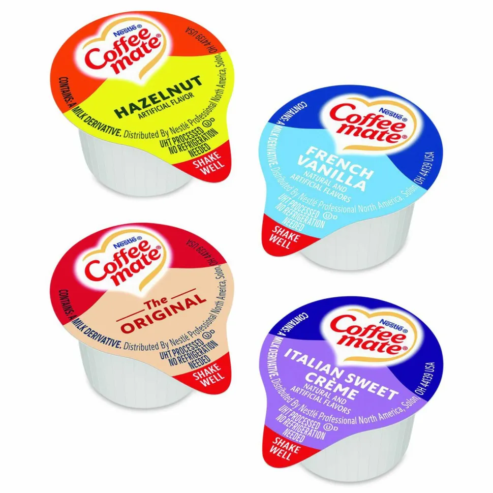 Coffee mate Liquid Coffee Creamer, French Vanilla/Hazelnut/Italian Sweet Creme/Original, 0.38 oz Mini Cups, 200/Carton