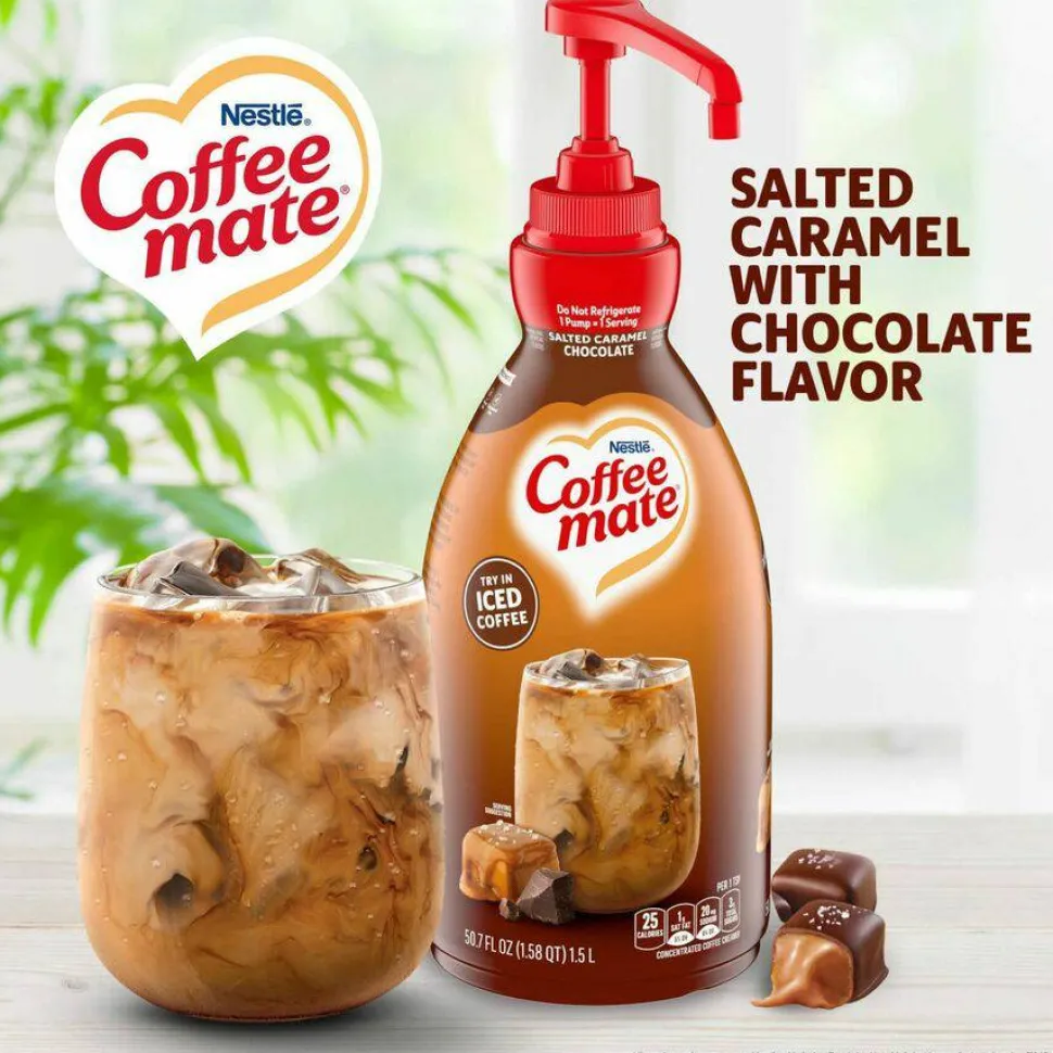 Coffee mate Liquid Creamer Pump Bottle, Salted Caramel Chocolate, 1.5 L Pump Bottle