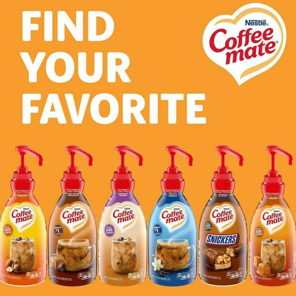 Coffee mate Liquid Creamer Pump Bottle, Caramel, 50.7 oz Pump Bottle, 2/Carton
