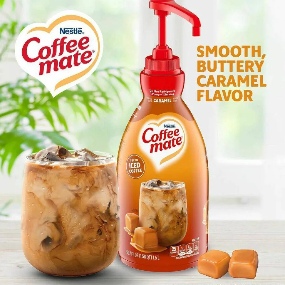 Coffee mate Liquid Creamer Pump Bottle, Caramel, 50.7 oz Pump Bottle, 2/Carton
