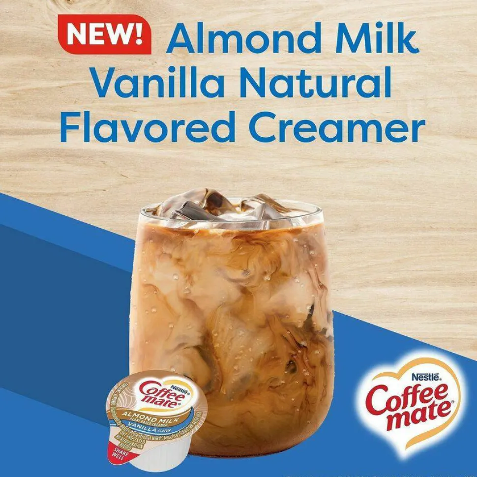 Coffee mate Plant-Based Almond Milk Non-Dairy Liquid Creamer Singles, Natural Vanilla, 0.38 oz Mini Cups, 200/Carton