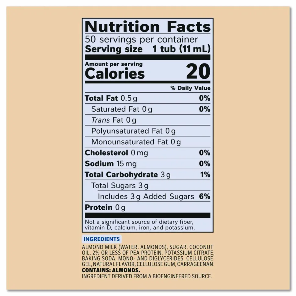 Coffee mate Plant-Based Almond Milk Non-Dairy Liquid Creamer Singles, Natural Vanilla, 0.38 oz Mini Cups, 50/Box