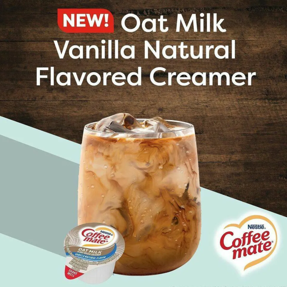 Coffee mate Plant-Based Oat Milk Liquid Creamers, Natural Vanilla, 0.38 oz Mini Cups, 50/Box, 4 Boxes/Carton