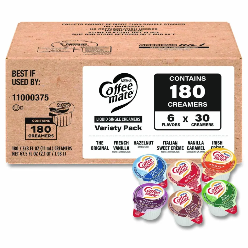 Coffee mate Variety Pack, Assorted Flavors, 0.38 oz Mini Cups, 180/Carton