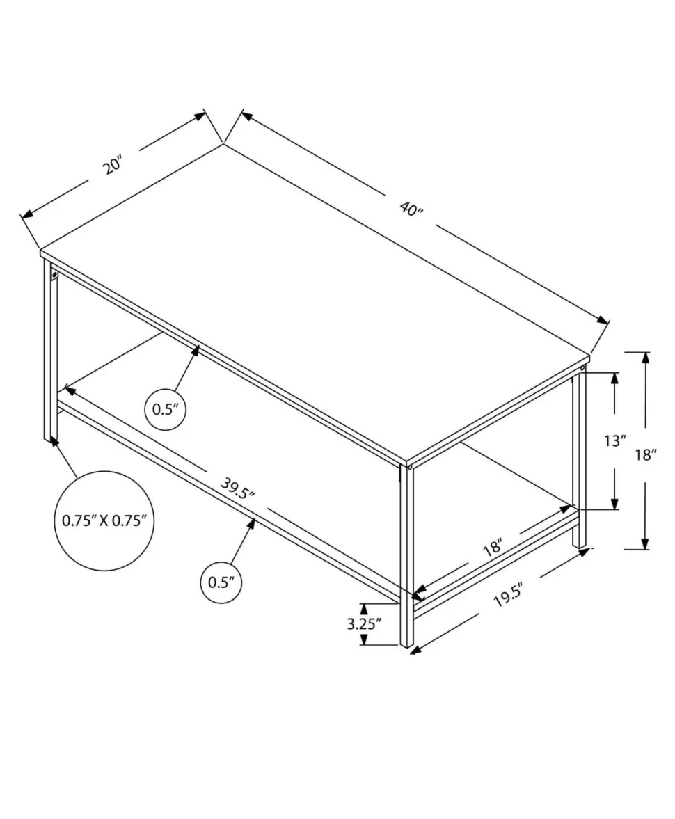 Coffee Table, Accent, Cocktail, Rectangular, Living Room, 40"L, White Laminate, Grey Metal, Contemporary, Modern