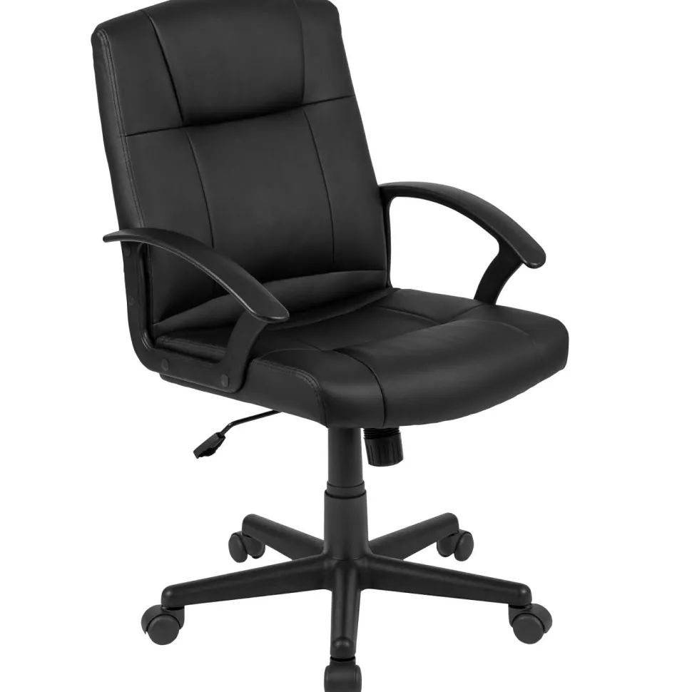 Coffman Flash Fundamentals Mid-Back Black LeatherSoft-Padded Task Office Chair with Arms