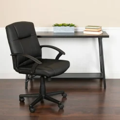 Coffman Flash Fundamentals Mid-Back Black LeatherSoft-Padded Task Office Chair with Arms