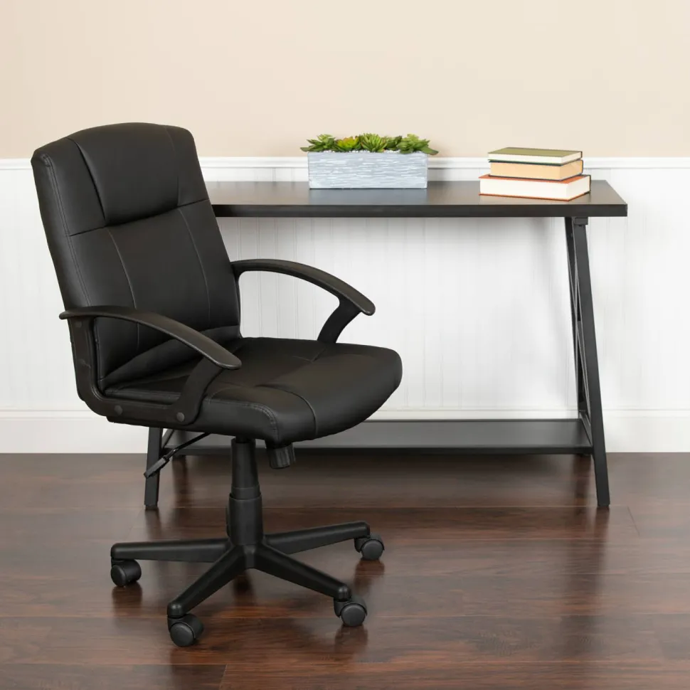 Coffman Flash Fundamentals Mid-Back Black LeatherSoft-Padded Task Office Chair with Arms