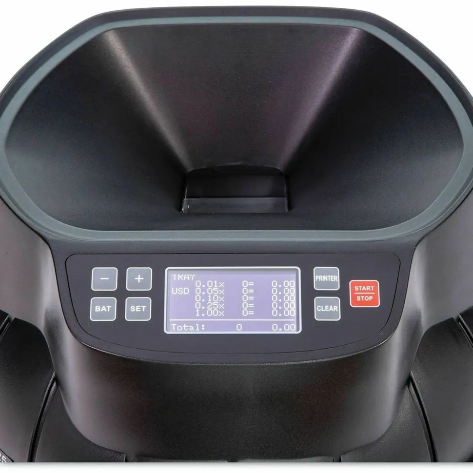 Coin Counter for Pennies, Nickels, Dimes, Quarters, Half Dollars and Dollars, 14.2" x 13.4" x 11", Black