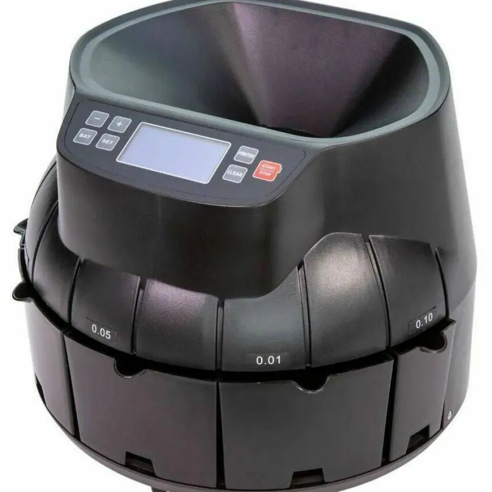 Coin Counter for Pennies, Nickels, Dimes, Quarters, Half Dollars and Dollars, 14.2" x 13.4" x 11", Black