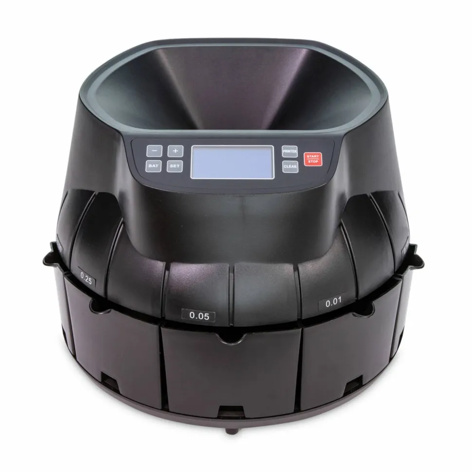 Coin Counter for Pennies, Nickels, Dimes, Quarters, Half Dollars and Dollars, 14.2" x 13.4" x 11", Black